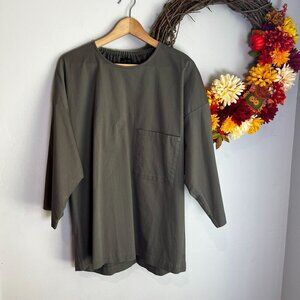 Oak+Fort Women 3/4 Sleeve Woven Shirt Blouse LARGE Olive Green